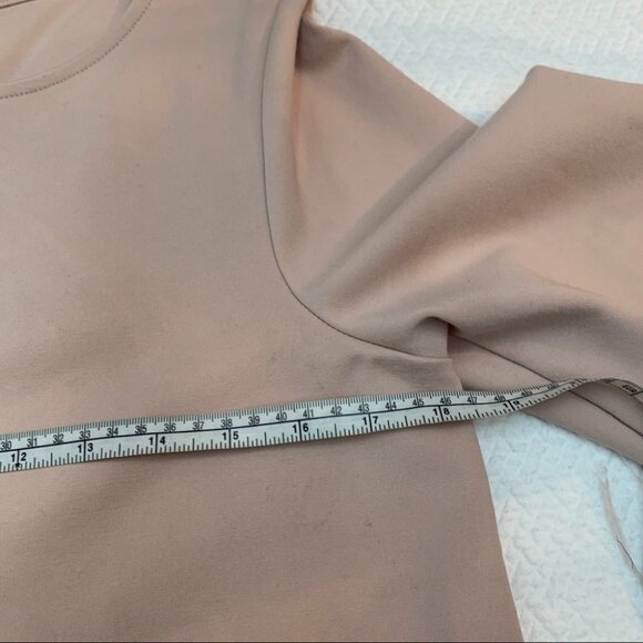 𝅺halogen Removable Feather Ostrich Sleeve Trim Ponte Top Blush Sz S - Picture 9 of 11